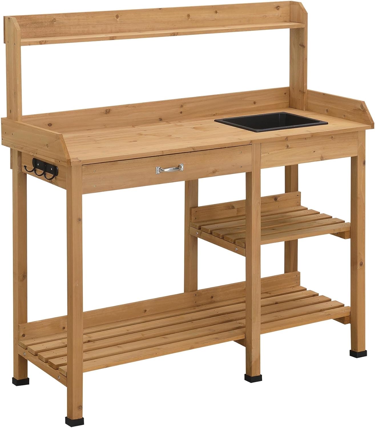 Convenience Concepts Deluxe Outdoors Potting Bench 46" - Garden Planting Station with Storage Shelves & Drawer, Weatherproof Horticulture Workstation for Backyard, Shed, Garage, Light Oak